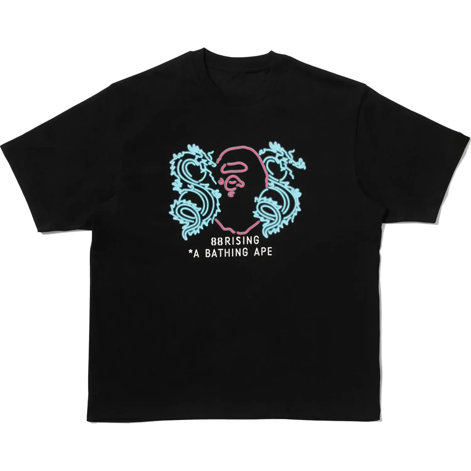 ST31 - Trendy Aesthetic Short Sleeve Crew Neck Oversized Tee with Iconic Ape Head Design and Neon Dragon Graphic