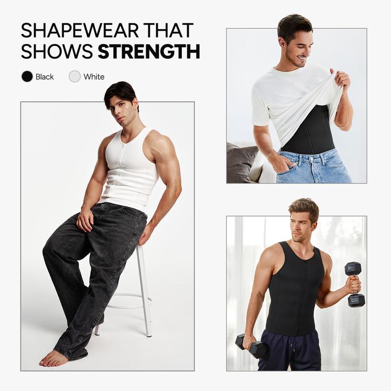 【Nebility】Men's  Waist Trainer Trimmer Compression Vest Steel Bone Support  Outdoor Sport Exercise Athletic Shapewear Fitness Zipper