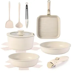 12 PCS Kitchen Cookware Set Aluminum non stick pan Removable & microwaveablewith, Induction Pot Pan Set for RV Cookware,Oven Safe, PFOA Free