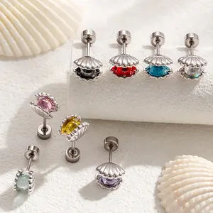 8Pcs 16G 316L Stainless Steel Shell CZ Internally Threaded Labret Set, ASTM F136 Titanium Lip Piercing Jewelry, Hypoallergenic Internally Threaded Nose Studs for Women Men