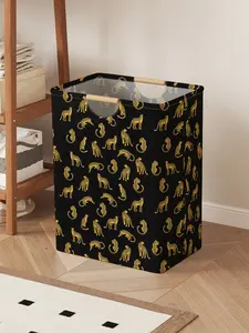 Leopard Print Open Storage Basket with Handles, Foldable Laundry Basket for Home Use, Stylish Organizer for Bathroom and Dirty Clothes