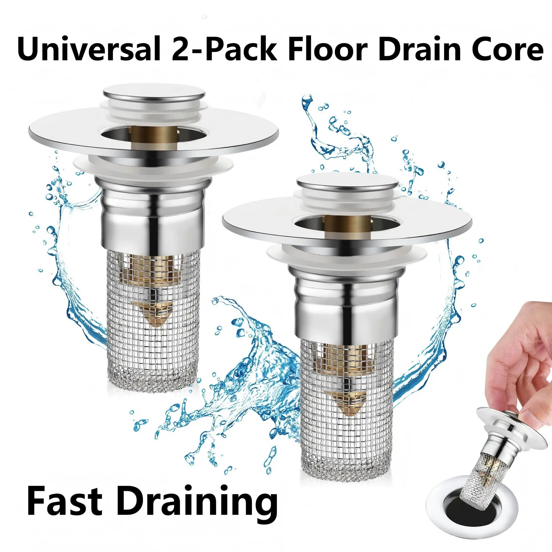 2 Pack Universal Bathroom Sink Pop-Up Stopper & Hair Catcher, Stainless Steel Drain Filter Strainer, Fits 1.06-1.50 Inch Drain Holes, Anti-Clog Sink Drain Plug for Bathroom Floor Drains
