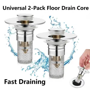 2 Pack Universal Bathroom Sink Pop-Up Stopper & Hair Catcher, Stainless Steel Drain Filter Strainer, Fits 1.06-1.50 Inch Drain Holes, Anti-Clog Sink Drain Plug for Bathroom Floor Drains