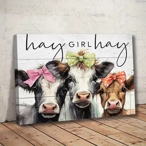 1pcs canvas painting with wood frame, ready to hang, framed cow picture wall decor farmhouse wall decor cow wall art funny cow gift rustic vintage country framed poster artwork print picture for home farmhouse bathroom bedroom living room