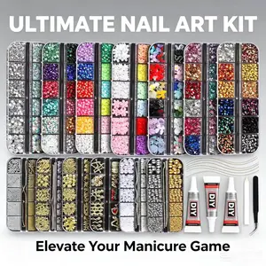 13-Piece Nail Art Kit, Cross Heart Resin Flower Designs, DIY Accessories with Glue Tweezers, Nail Art Rhinestones 、 Flatback Crystals 、 with Adhesive Glue 、 Diamond Painting，Complete Set for Multiple Styles