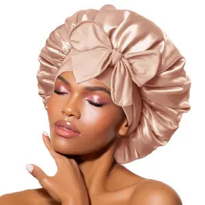 Satin Bonnet Silk Bonnet for Sleeping Women Hair Bonnet Night Sleep Cap Scarf wrap for Curly Hair with tie Band Champagne