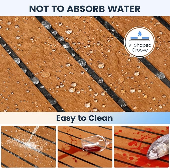 Boat Flooring EVA Foam Boat Decking Faux Teak Marine Flooring Boat Sea Deck Flooring for Yacht, Motorboat, RV, Kayak and Swimming Pool Outdoorfun Easy Customized Cutting