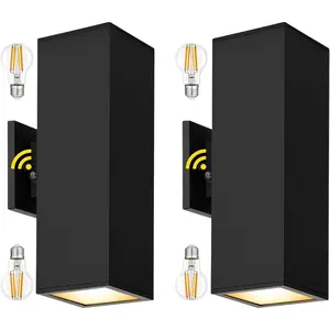 Outdoor Light Fixture Dusk to Dawn 2 Pack, Matte Black Modern Porch Light IP65, 3000K LED Bulbs Exterior Lighting Fixtures Outdoor Wall Lights for House, Garage Front Door