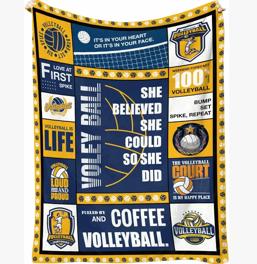 Volleyball Blanket 50x60, Soft Flannel Fleece Throw for Girls & Teen Girls, Vintage Newspaper Heart Design, Cozy Bedroom/Dorm Decor, Cute Volleyball Gifts for Players, Teams & Moms