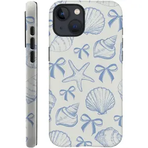 Case Compatible with iPhone 13,Fit Shockproof Cover for Women Girls,Blue Seashell Bow