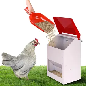 Galvanized Wall Mount Chicken Feeder No Waste Hanging Chicken Feeder With Lid Weatherproof Metal Automatic Poultry Feeder Trough Food Dispenser For Outside Coop (10 Lbs)