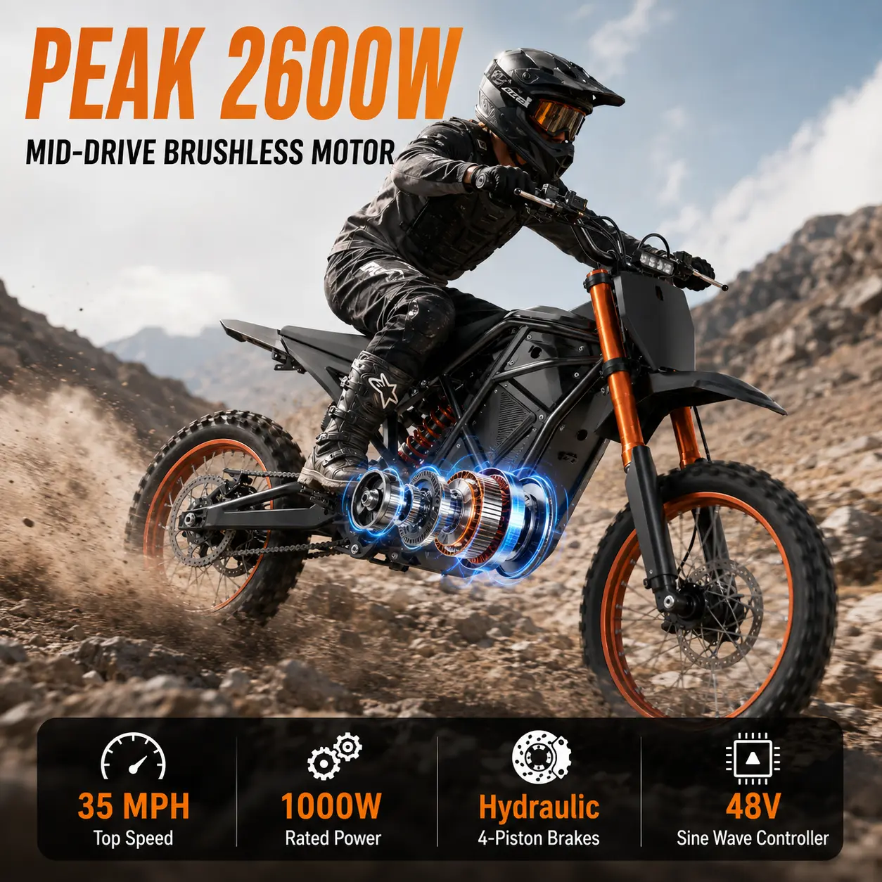 Adult Commuter Electric Bike - 1000W Rated Mid-Drive Brushless Motor, 2600W Peak Power, 34.8MPH Top Speed, 31-34 Mi Range, 48V 20.8Ah Lithium Battery, Comfort Elastic Seat, LCD Display, for Hunting, Daily Transportation