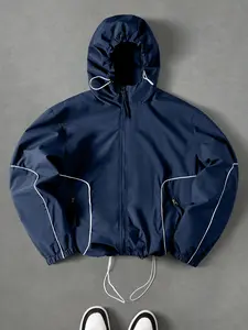 Men's Decorative Line Hooded Fitted Functional Jacket, Lightweight Waterproof Fabric, 3D Pockets, Outdoor Hiking, Daily Commute, Multiple Sizes Available