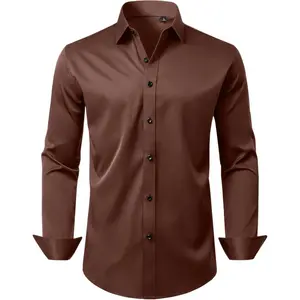 Mens Wrinkle Free Dress Shirts Long Sleeve Stretch Business Casual Wedding Dating Button Down Shirt