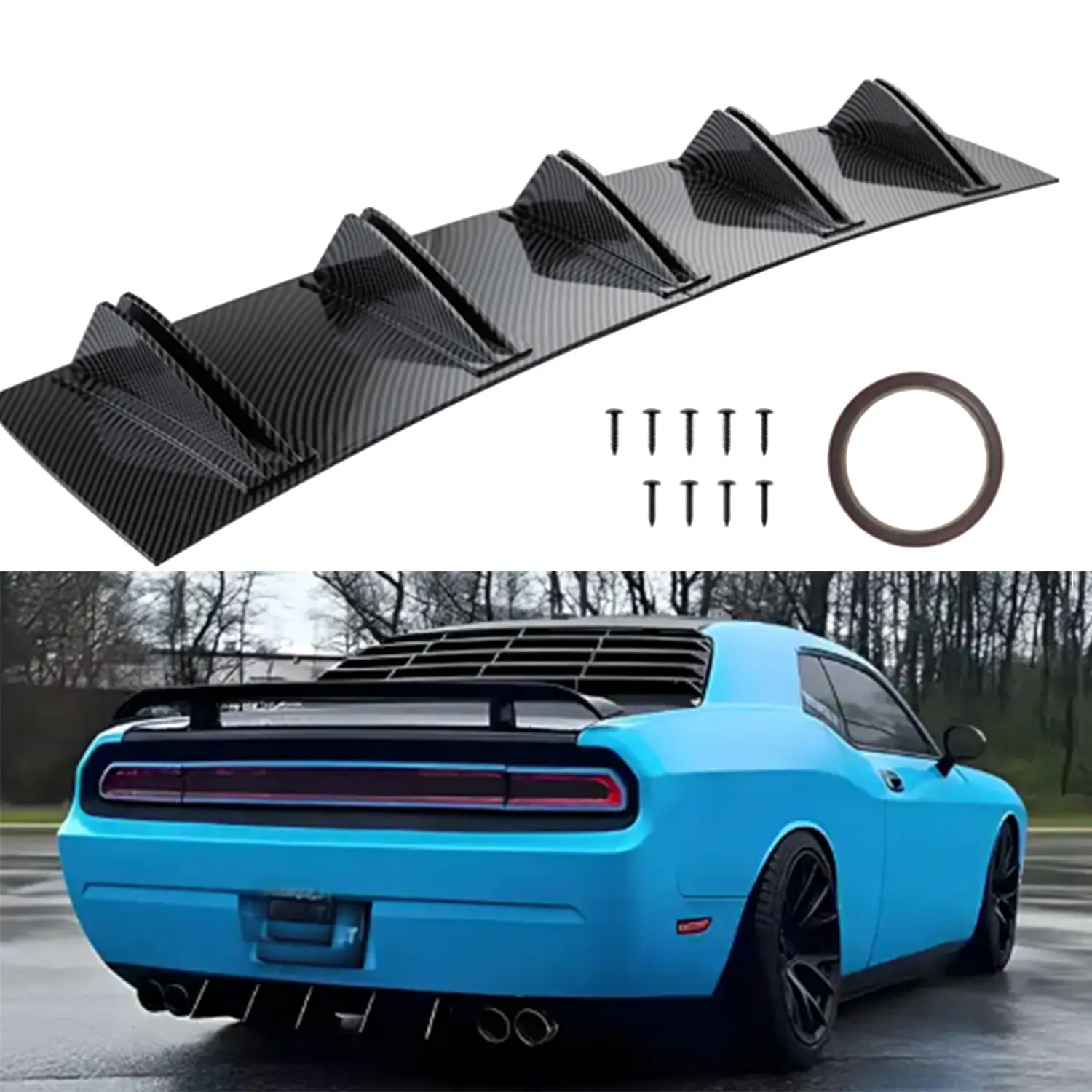 Automotive PP Rear Bumper Spoiler Diffuser Chin with 5-Fin Lip for Dodge Charger 2008-2021  - 1x Rear Spoiler Diffuser Chin, 80.5x16.6cm, Self-Adhesive, Car Accessories, Enhances Aerodynamics & Downforce
