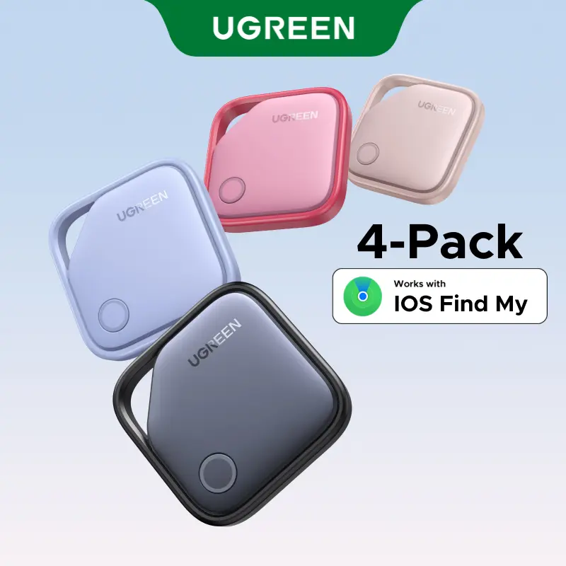 UGREEN FineTrack Air Tracker Tags (iOS Only) 4 Pack Key Finder Bluetooth Tracker 2-Year Replaceable Battery Compatible with Apple Find My for Keys, Luggage [Apple Find My Certified]