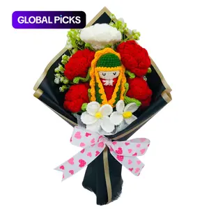 Handmade Crochet Rose Bouquet, Mother's Day Gift, Valentine's Day Decoration, Christmas Halloween Thanksgiving Decor, Fake Flower Arrangement, Decorative Flower, Crochet Artificial Flowers #GLOBAL PICKS