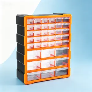 39-Drawer Plastic Storage Cabinet with Dividers, Wall Mount Garage Organizer System for Small Parts, Black and Orange, 15 x 6.3 x 18.6 Inches, Reusable Hardware and Craft Drawer Organizer