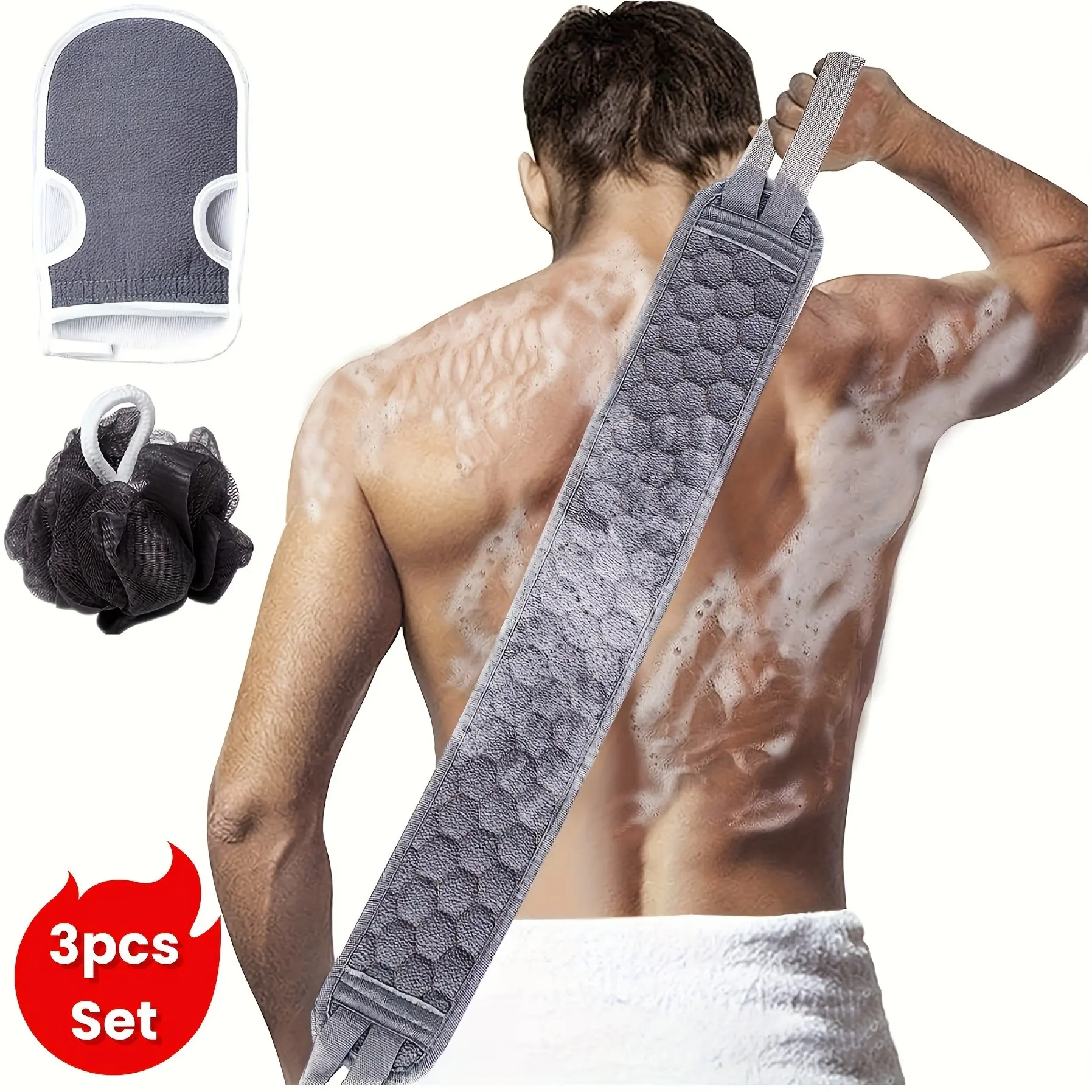 3pcs Bath Sponge Loofah Set, Body Back Scrubber, Shower Back Scrubber, Body Exfoliating, Deep Cleaning & Vitality Boost, Suitable for Men/women Back Cleansing, 3 Pieces Per Set