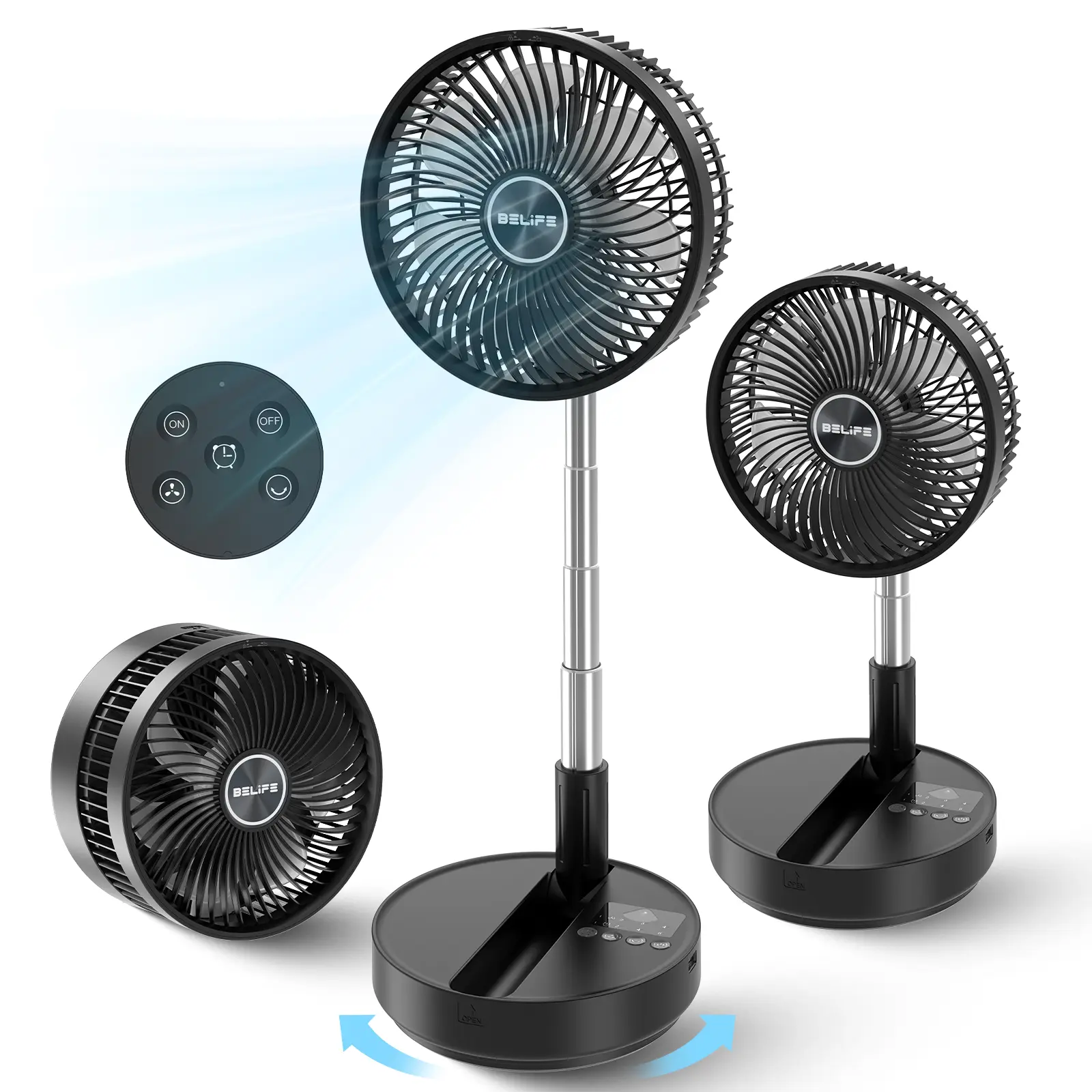 Belife X8 Plus Portable Oscillating Fan, 8'' 7200mAh Rechargeable Battery Powered Operated USB Fan with Remote, Cordless Quiet Standing Foldable Floor Table Fan for Camping Travel Cruise Bedroom