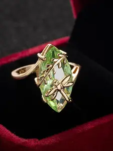 An Exquisitely Elegant Green Synthetic Zirconia Ring Featuring A Dragonfly Motif and Exclusive Engraving Makes The Perfect Birthday Gift.