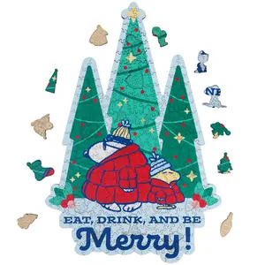 Wooden Jigsaw Puzzle Gift for Snoopy Lovers, 300 Pieces Unique Shaped Christmas Tree Wooden Puzzles, for Kids, 5MM Thick, Officially Licensed Merchandise – Singing Spirits, 11" x 16.5"