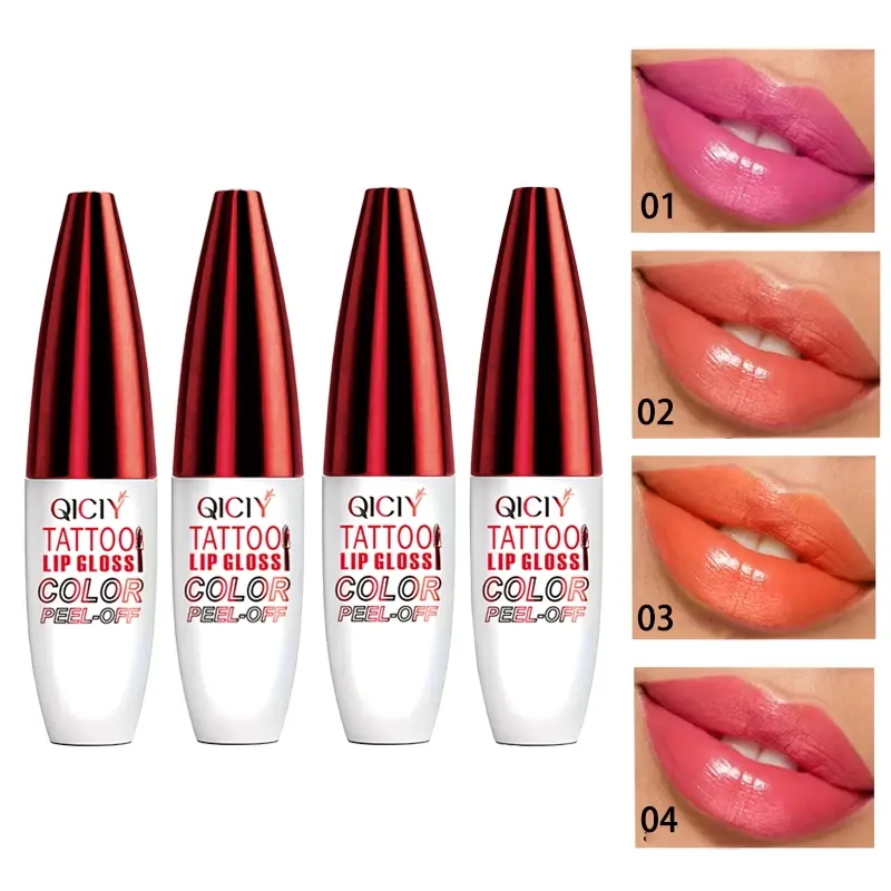 4-color tear off glossy lip gloss set is durable, waterproof, sweat proof, non smudging, non staining, and not easy to peel off. Suitable for various makeup looks, Tinted Lip Lip Products Makeup