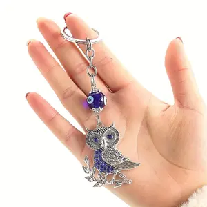 Turkish Blue Evil Eye Owl Keychain with Rhinestone & Amulet Charm - Lucky Charm for Men and Women, Car Key or Bag Accessory, Perfect Blessing Gift, Bag Charm | Amulet Keychain | Durable Keychain, Stylish Keychain, Keychain for bags, Keychain Pendant
