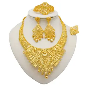 4pcs Set 24K Gold Dubai Style Fashion Women Jewelry Necklace, Saudi Arabia Accessories