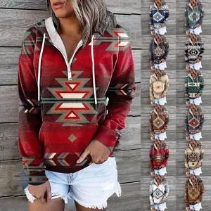 Women’s New Ethnic Tribal Hooded Sweater Jacket Top – Casual Graphic Design