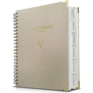 Wedding Planner Book and Organizer for Bride - Elegant Linen Cover Wedding Planning Binder with Checklists,Pockets & Calendars, Engagement Gifts for Couples(Apricot)