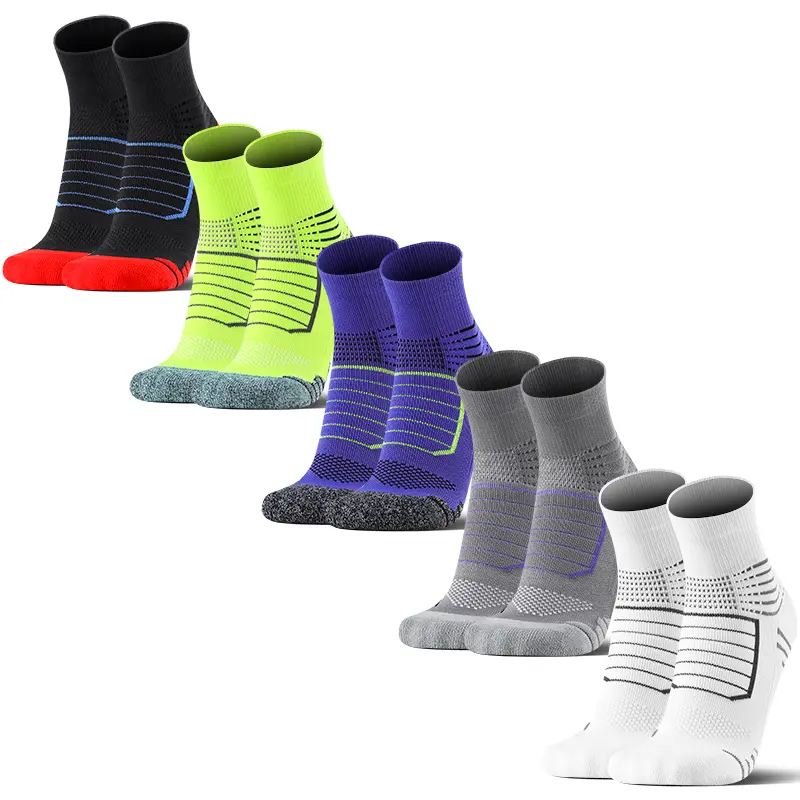 Men's Athletic Crew Socks Thickened Cotton Terry Cushion Moisture-Wicking Wear-Resistant Non-Slip with Left-Right Foot Marking High-Elastic Cuff for Running Outdoor Hiking Mountaineering