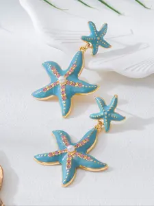 Fashion Elegant Glass Rhinestone Starfish Drop Earrings, Colorful Sea Star Jewelry for Women, Perfect for Daily Wear, Parties, Travel