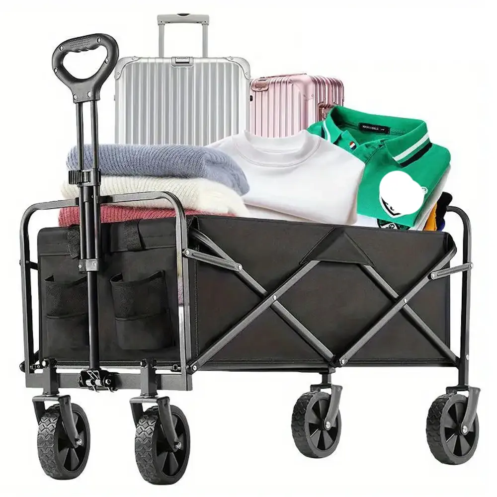 Heavy Duty Multifunctional Folding Wagon Cart - 300 lb Weight Capacity, 100L Capacity, 5 in All-Terrain Wheels, Portable Trolley for Home Improvement, Building Supplies, Multifunctional Folding Cart