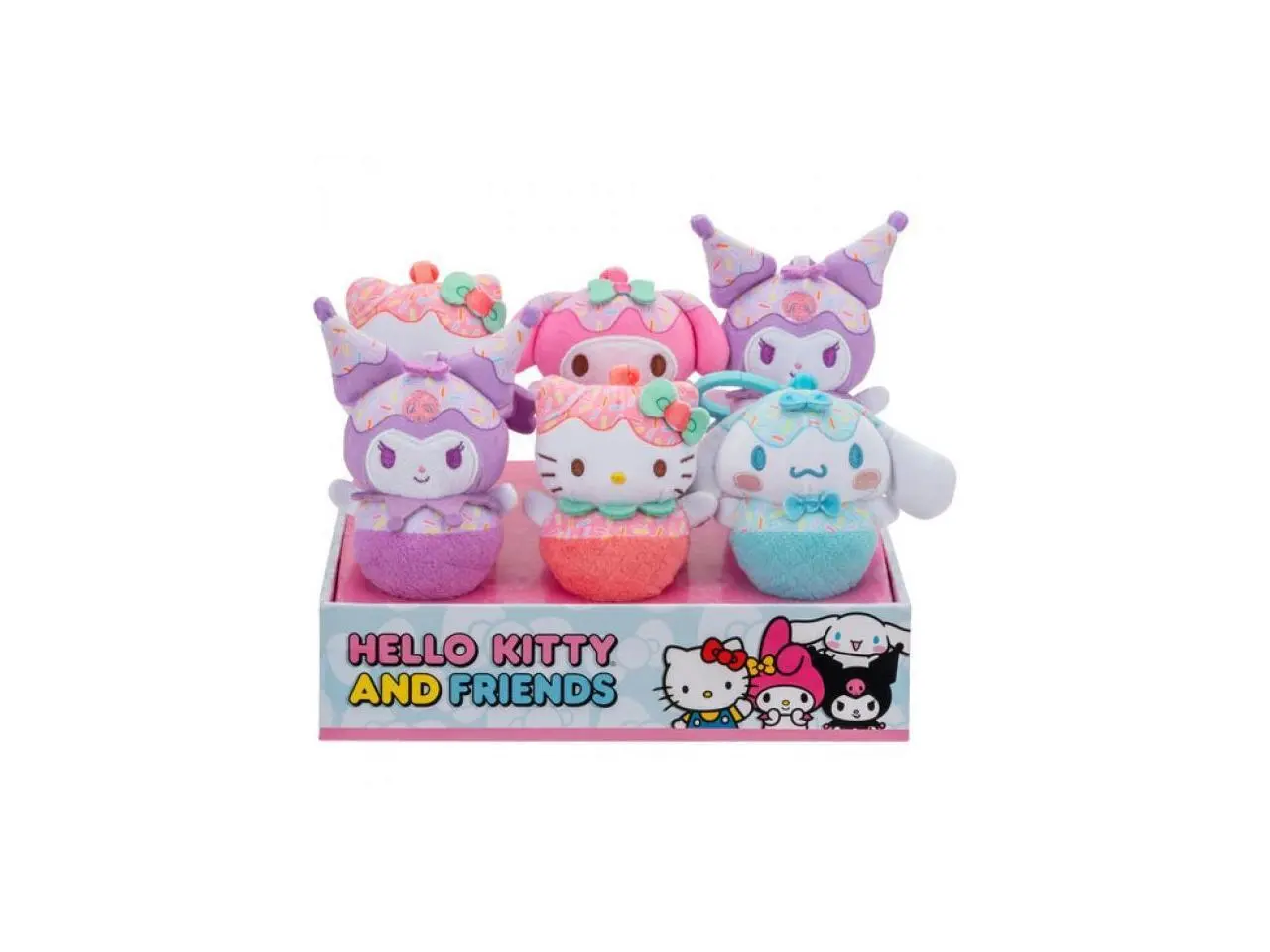 Jazwares Hello Kitty and Friends 4 Inch Clip-On Plush Assortment 6 Count PDQ Ice Cream Theme Sanrio