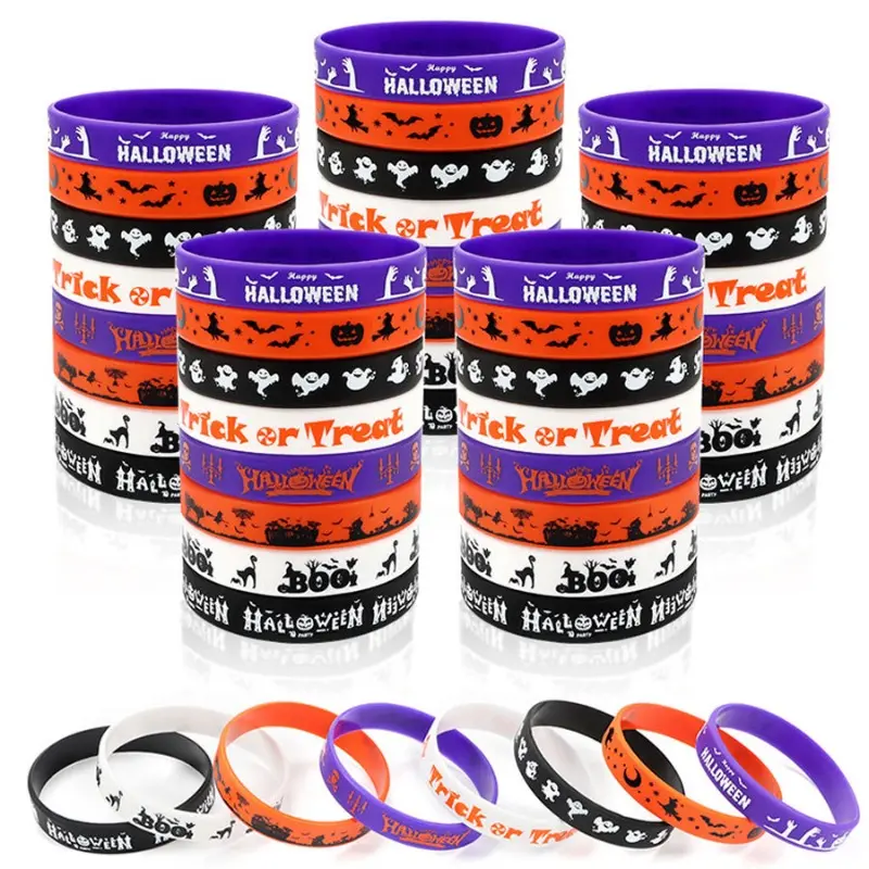 8 - Pack Bracelet Set, Cute Cartoon Pumpkin & Bat Design Sillcone Bracelet, Letter Rubber Bracelet, Fashion Jewelry Accessories for Girls & Boys, Halloween
