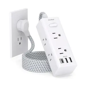 Power Strip Surge Protector - 6 Widely Outlets with 3 USB Ports (1 USB C), 3-Side Outlet Extender Strip, 5 Ft Extension Cord Flat Plug, Wall Mount Small Power Strip for Travel Home Office College Dorm