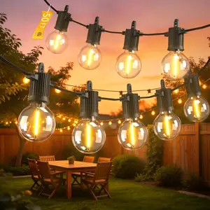 BEATINEON LED Outdoor String Lights 100FT, Waterproof Patio Lights with 52 (50+2 Spare ST38 Shatterproof Replaceable Bulbs), Connectable Dimmable Outside Hanging Light for Porch Garden Deck Bistro Backyard