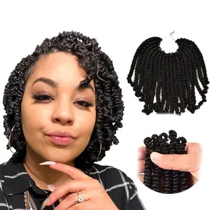 Pre twisted Bob Spring Twist Hair 6 Inch 7 Packs Short Pre-looped Crochet Braid (1B, Natural Black)