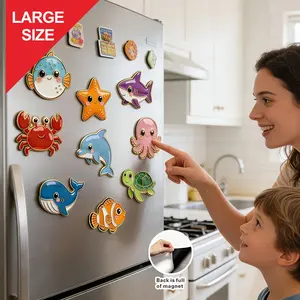 9 Piece Large Size Cartoon Ocean Animal Fridge Magnet Set Cute Decorative Magnets For Kitchen Office Whiteboard Locker Dishwasher Ideal For Kitchen Home Decor And Holiday Occasions Magnetic Fridge Sticker
