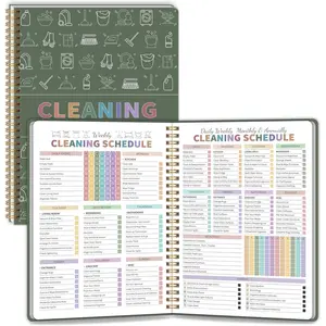 Adult Women's ADHD Cleaning Plan, Cleaning Schedule and Checklist Notebook, Daily, Weekly, Monthly Home Cleaning Checklist, Green Spiral Bound Planner
