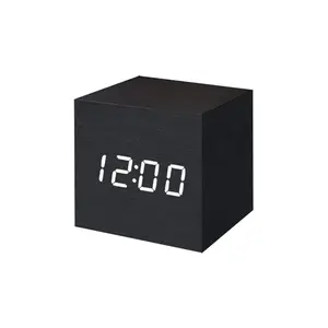 Wooden digital alarm clock with dimmable LED display, temperature display, three alarm settings, and eye-friendly soft light—ideal for office workers and students’ daily routines