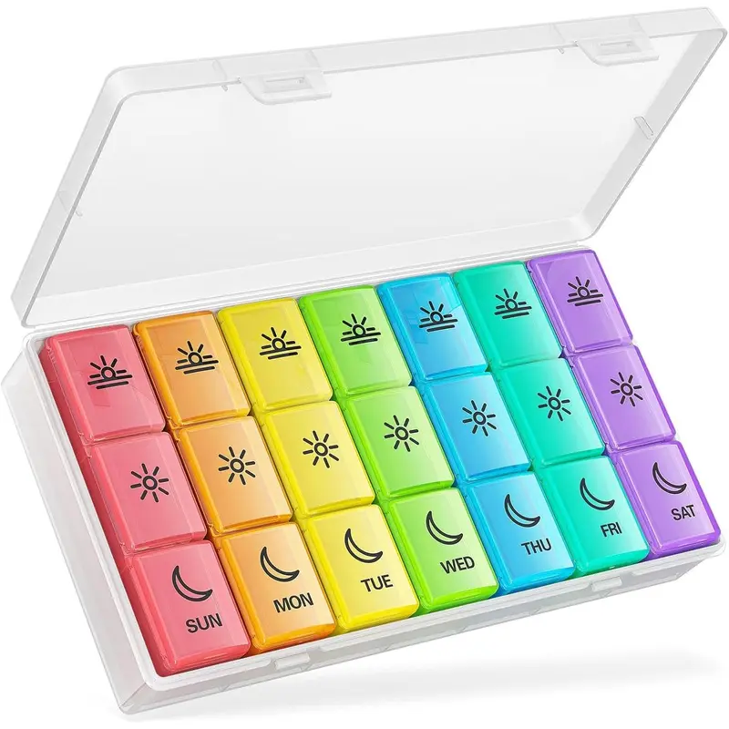Pill Dispenser Organizer - 3 Times a Day Weekly Organizer for Vitamin, Cod-Liver Oil, and Supplements with 7-Day Travel Case - Healthcare Healthcare Aid