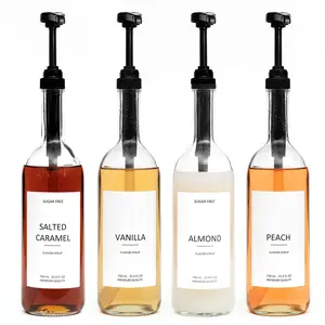 Demi's Home 25.4 oz 750 ml Glass Coffee Syrup Dispenser for Coffee Bar - 4 Pack - Comprehensive Label Set & ¼ oz Pumps Included - Coffee Bar Accessories