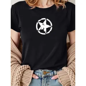 Women's Basic Crewneck Tee |   Ultra-Soft Breathable Cotton T-Shirt |   Minimalist Star Design |   Everyday Essential Comfort Fit Short Sleeve Top