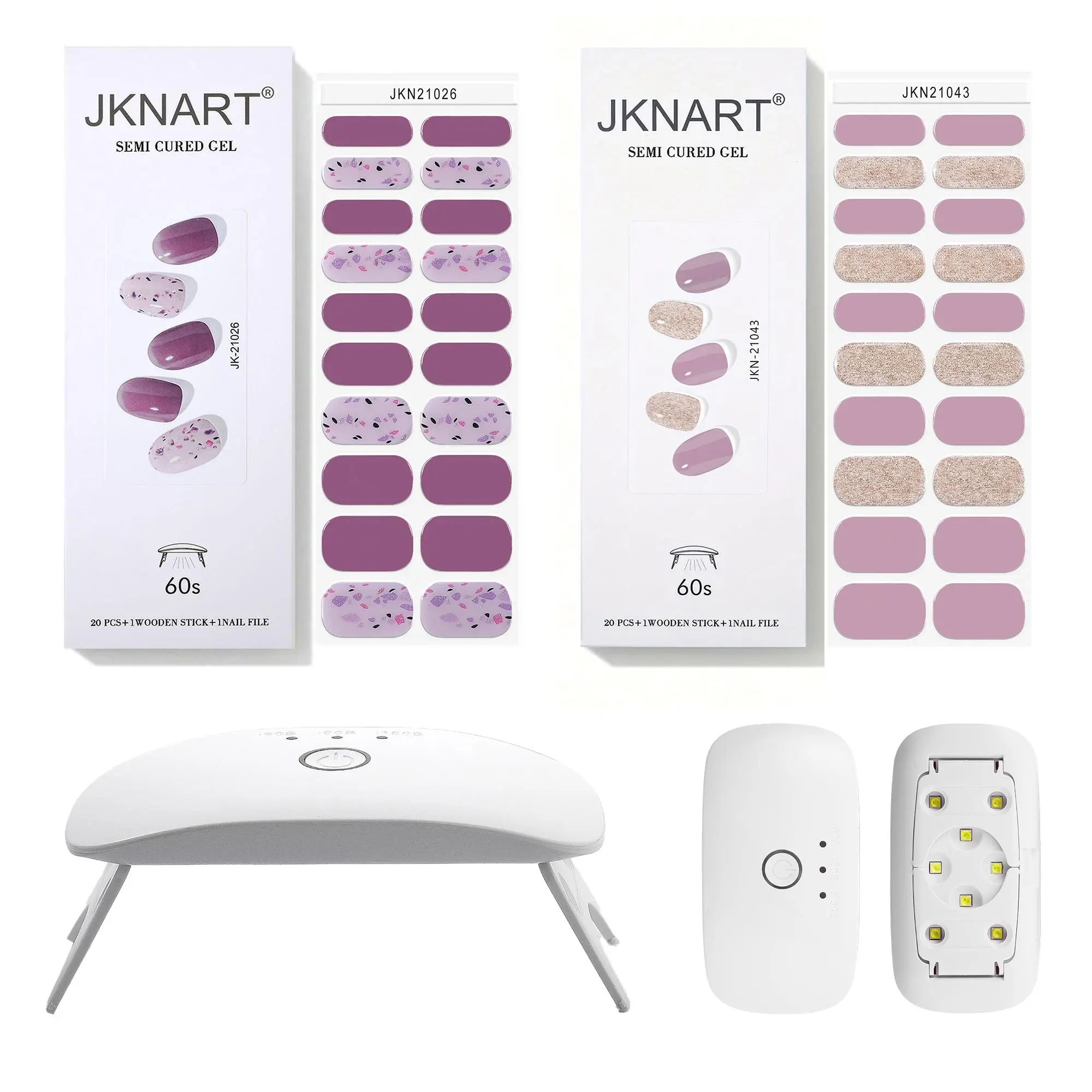Semi-cured Nail Gel Stickers with Lamp & Nail File & Nail Stick, 1 Set Portable Nail Art Kit, Multicolor Professional Nail Art Kit for Women & Girls, Salon Quality Nails, Nail Design, Nail Art Tools, Nail Art Supplies