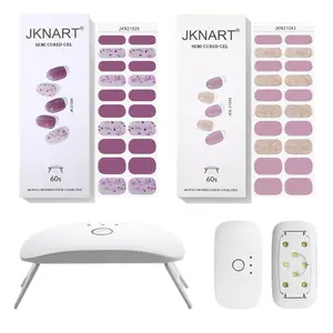 Semi-cured Nail Gel Stickers with Lamp & Nail File & Nail Stick, 1 Set Portable Nail Art Kit, Multicolor Professional Nail Art Kit for Women & Girls, Salon Quality Nails