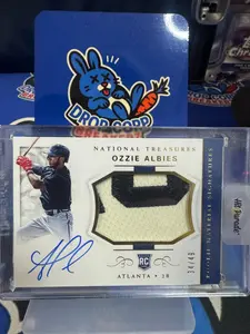 Ozzie Albies signed patch auto rookie card, Panini national treasures # out of 49