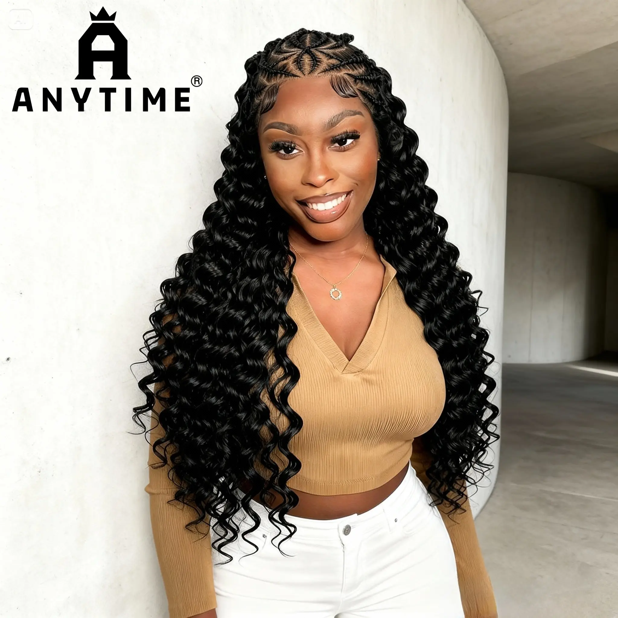 Women's 26 Inch Natural Wave Lace Front Wig, Pre-Plucked Synthetic Curly Hairline, Heat Resistant Fiber, Daily Wear