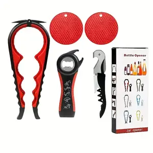 5PC set Multi-functional Bottle Opener, With Anti-slip Rubber Bottle Opener, Mouth Clip Pad And Bottle Opener, Suitable For Weak Hands, Arthritis In The Elderly, Perfect Gift Steel Utensils Stainless Steel